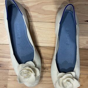 Rothy's Cream Flats with Blue Trim and Floral Detail